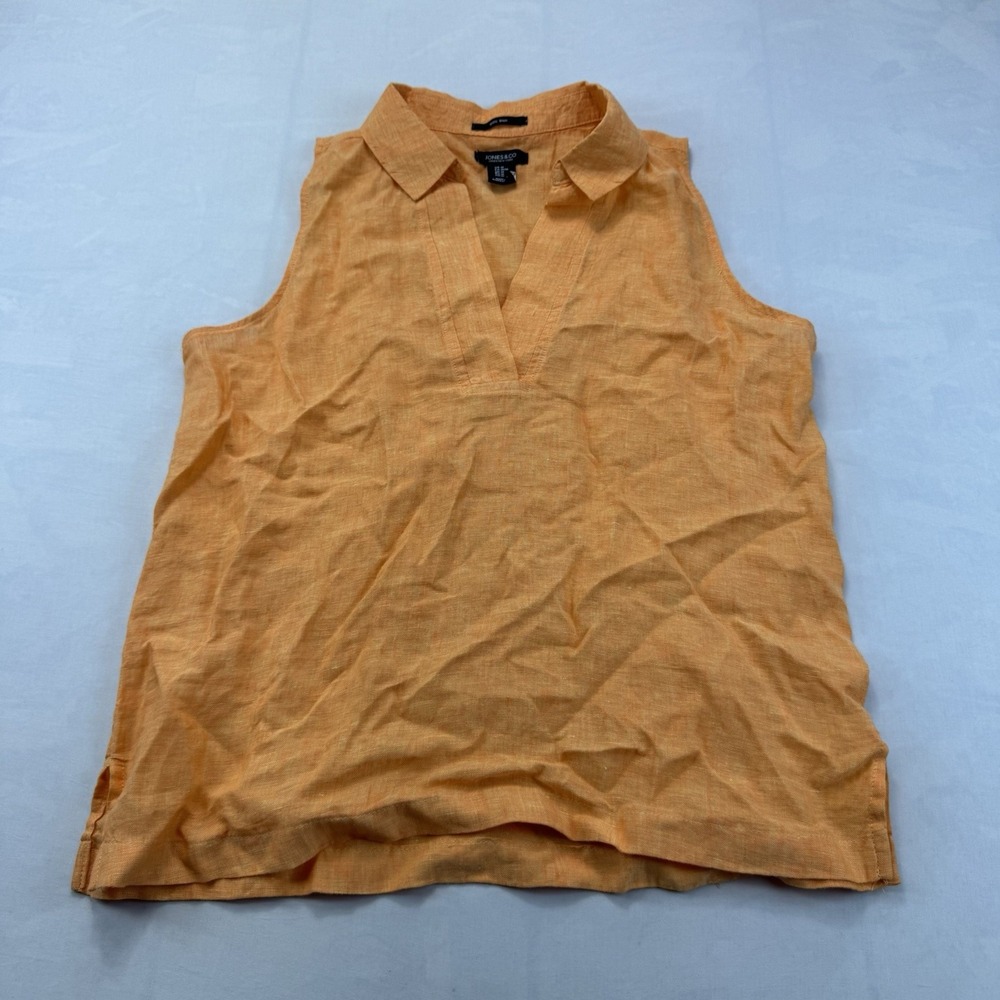 Jones & Co New York 100% Linen Orange Button Front Blouse Top Size Medium
